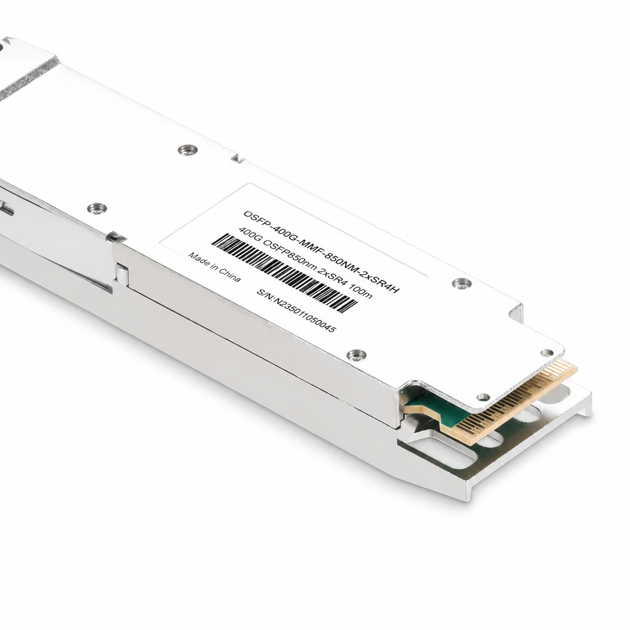 NVIDIA/Mellanox Compatible 400G OSFP 2×SR4 850nm 50m Dual MTP/MPO-12 APC MMF InfiniBand HDR Finned Top Module view 4