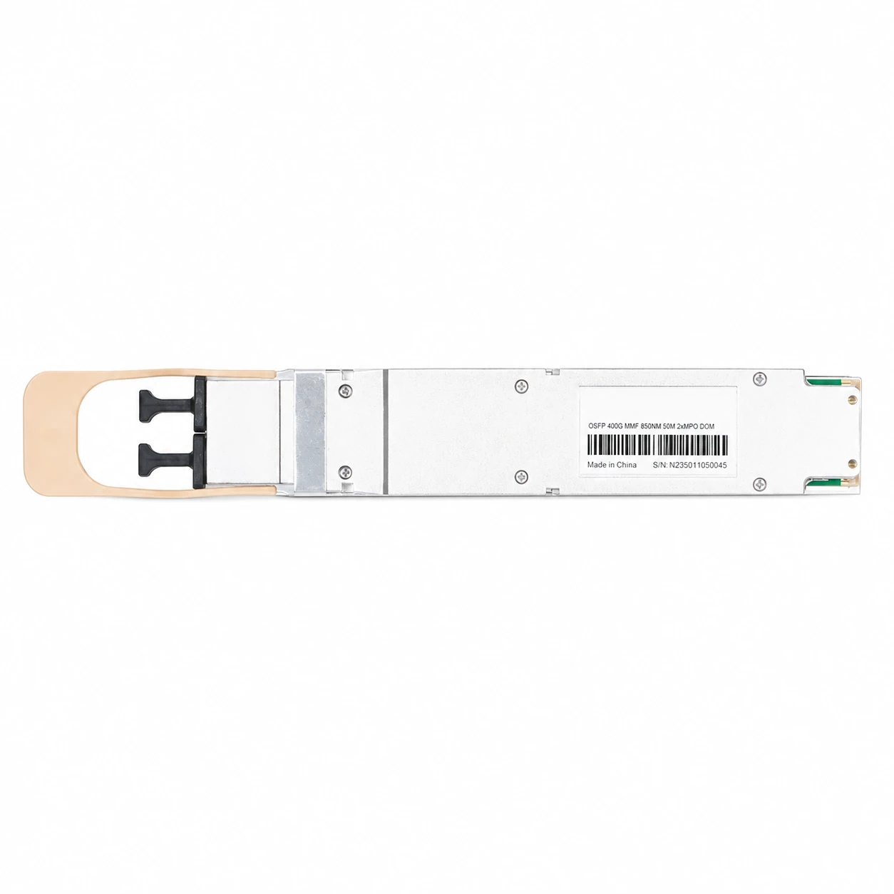 NVIDIA/Mellanox Compatible 400G OSFP 2×SR4 850nm 50m Dual MTP/MPO-12 APC MMF InfiniBand HDR Finned Top Module view 2