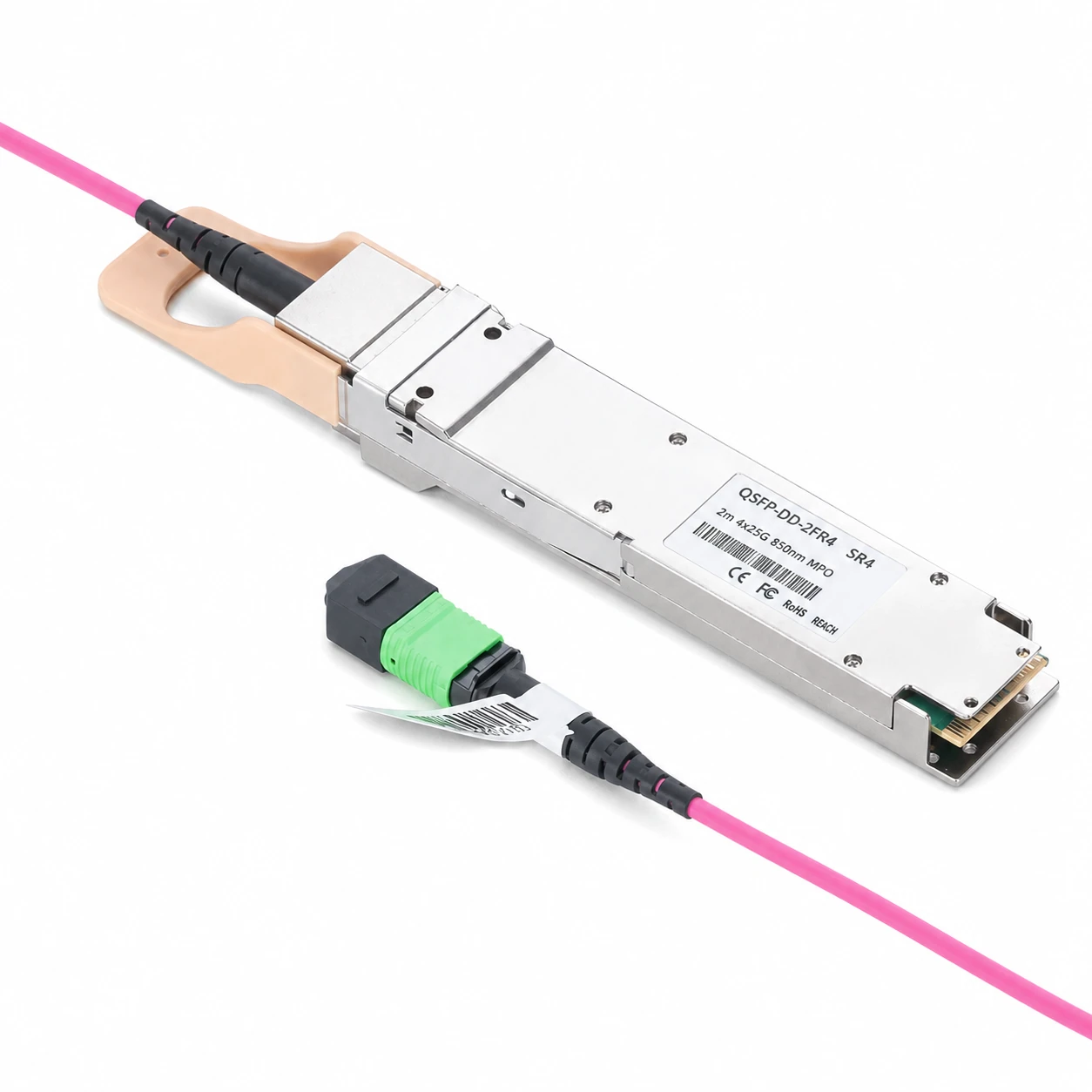 400GBASE-SR4 OSFP Flat Top 850nm 100m MMF Liquid/Immersion Cooling Transceiver with 3m MPO-12/APC Female Type A Pigtail view 3