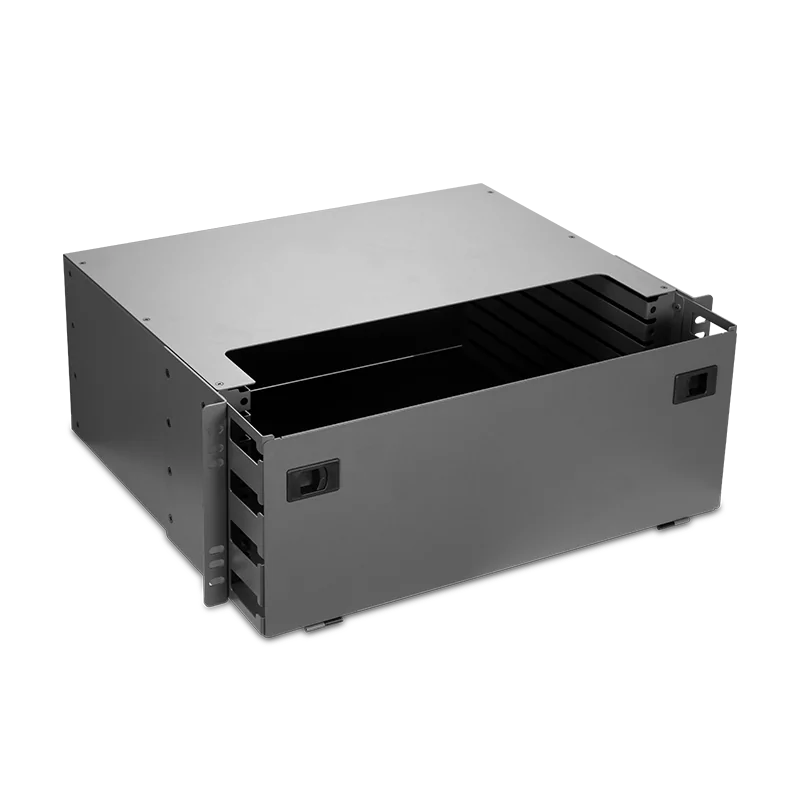 4U Rack Mount Shuffle Box Enclosure for 8×0.5U MPO Shuffle Boxes (Up to 1024 Fibers) High-Density Fiber Management view 2
