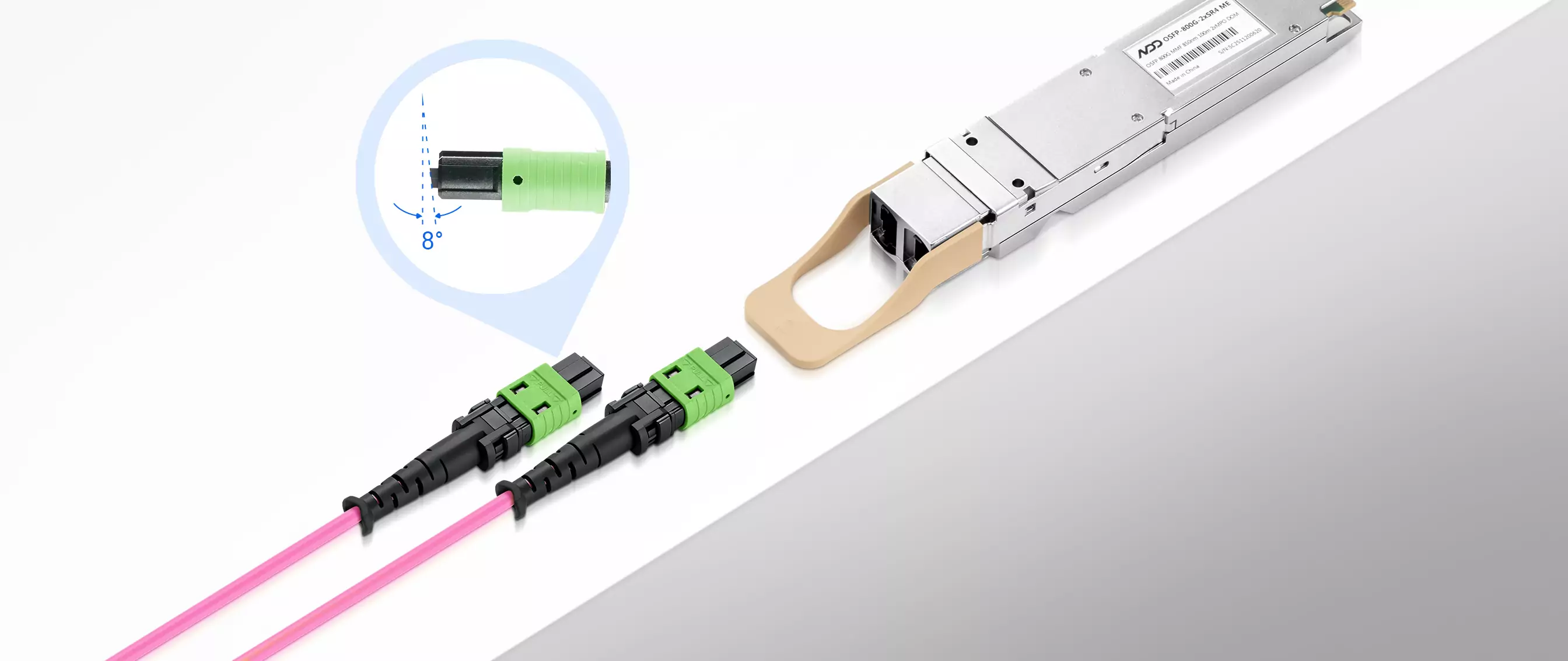 15m OM4 MPO PRO-8 APC fiber jumper with Type B polarity and low insertion loss for AI and storage networks, HPC. detail