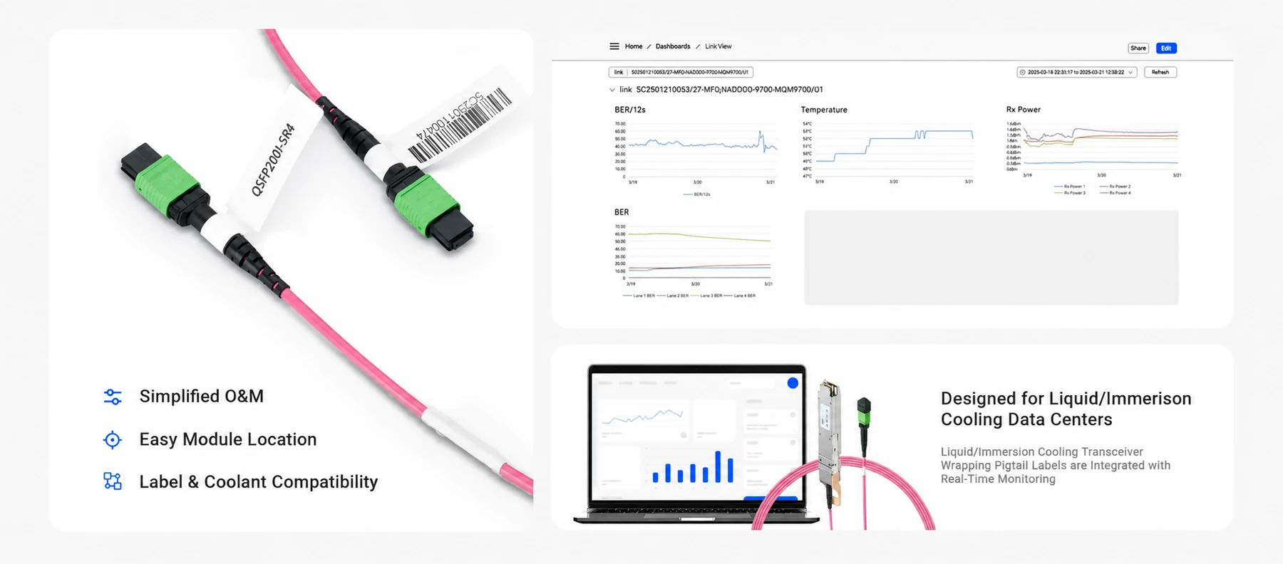 200GBASE-SR4 QSFP56 850nm 100m MMF Liquid/Immersion Cooling Transceiver with 3m MPO-12/APC Female Type A Pigtail detail