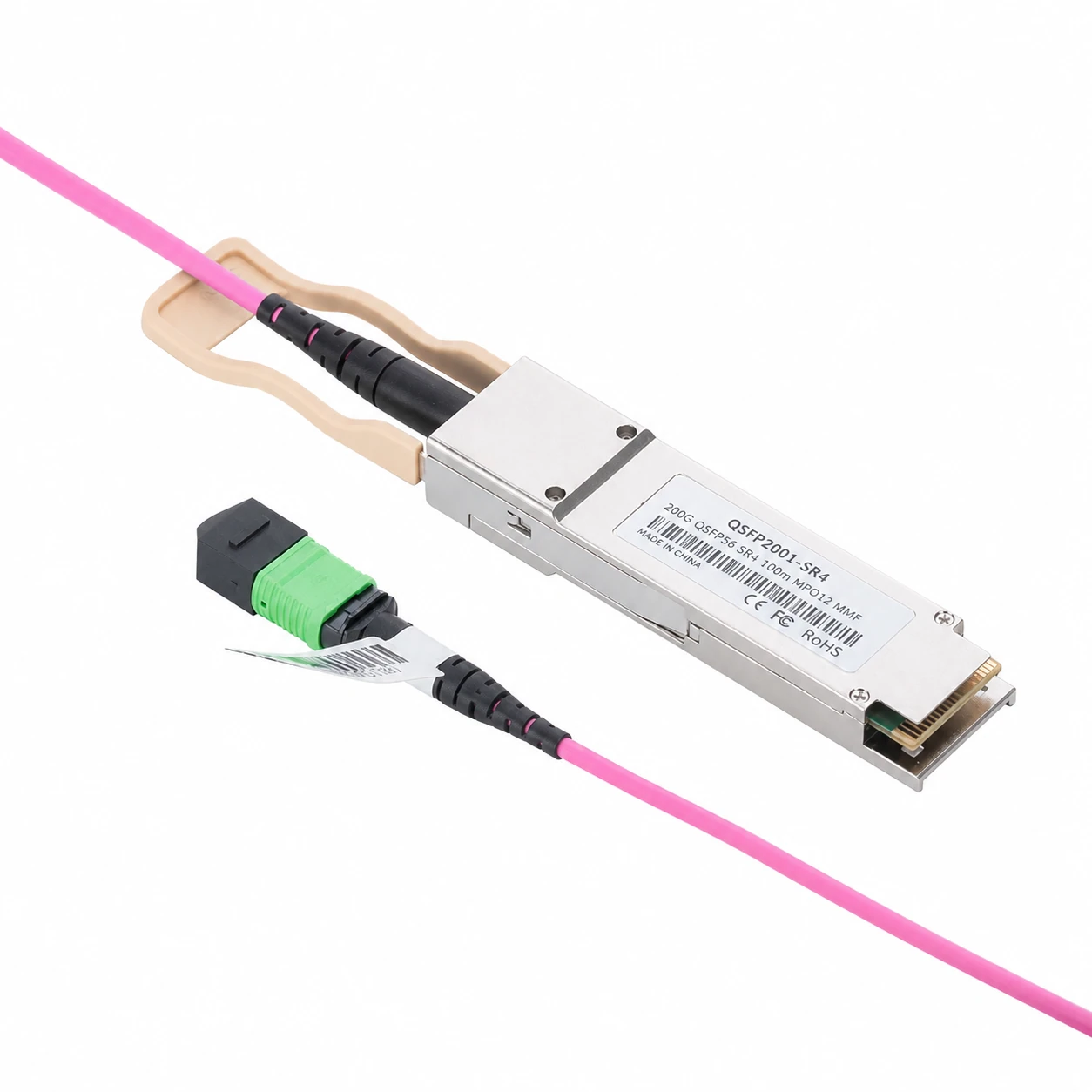 200GBASE-SR4 QSFP56 850nm 100m MMF Liquid/Immersion Cooling Transceiver with 3m MPO-12/APC Female Type A Pigtail view 3