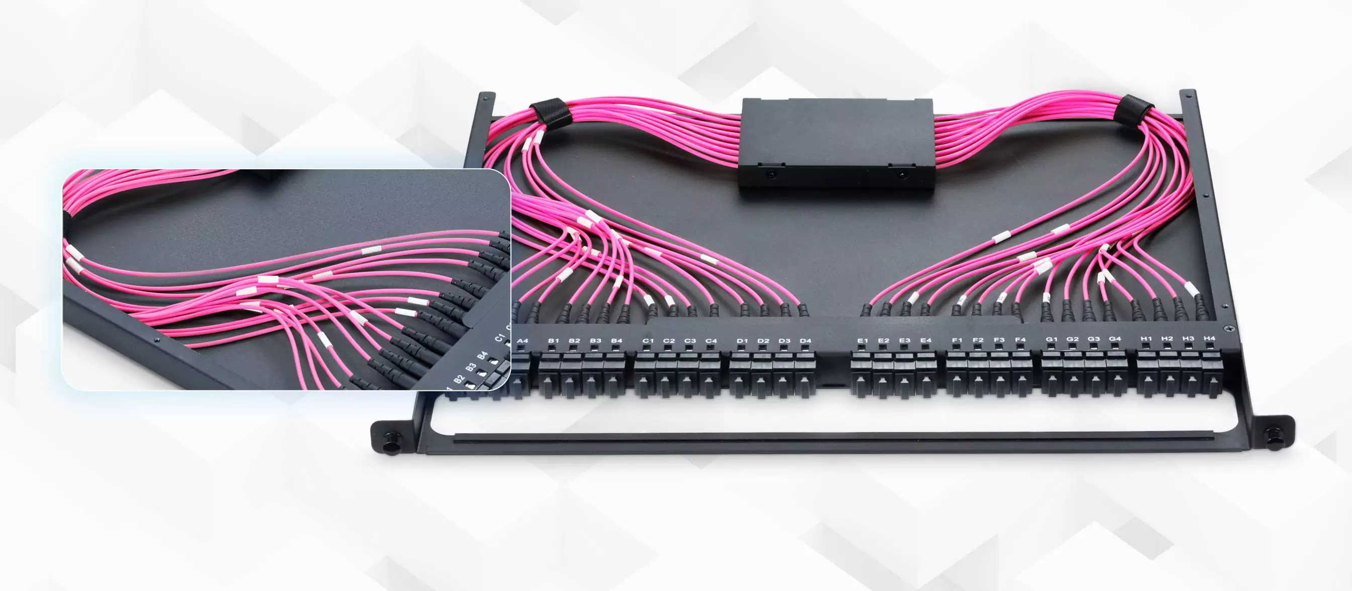 0.5U Rack Mount Enclosure with 32x8F MPO Adapters (128F, OM4 MM, Type 4, 0.35dB) Multimode Shuffle Box for Scalable AI... detail
