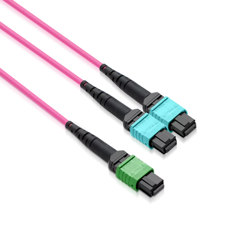 10m (33ft) MPO-16 APC Female to 2 MPO-8 UPC Female Multimode Passive Splitter Fiber Cable view 2
